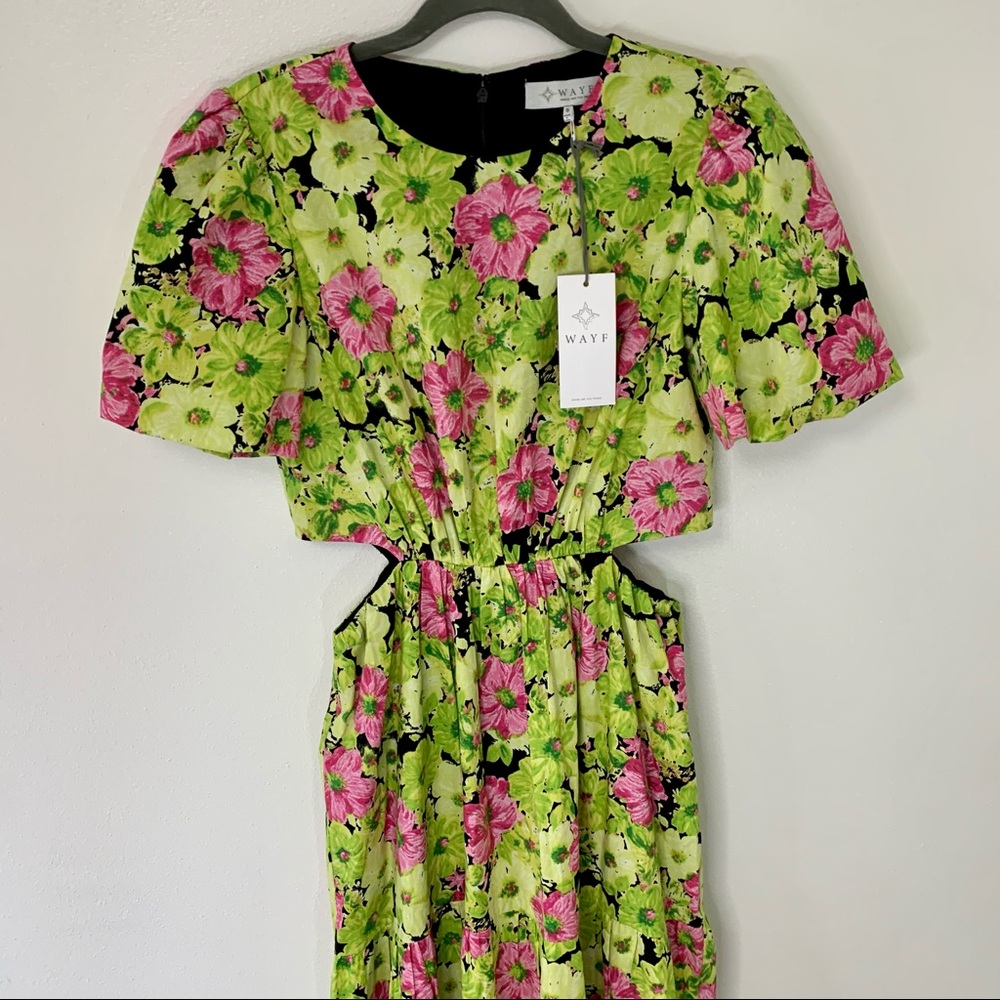 WAYF Plaza Cutout Floral Tiered Maxi Dress S